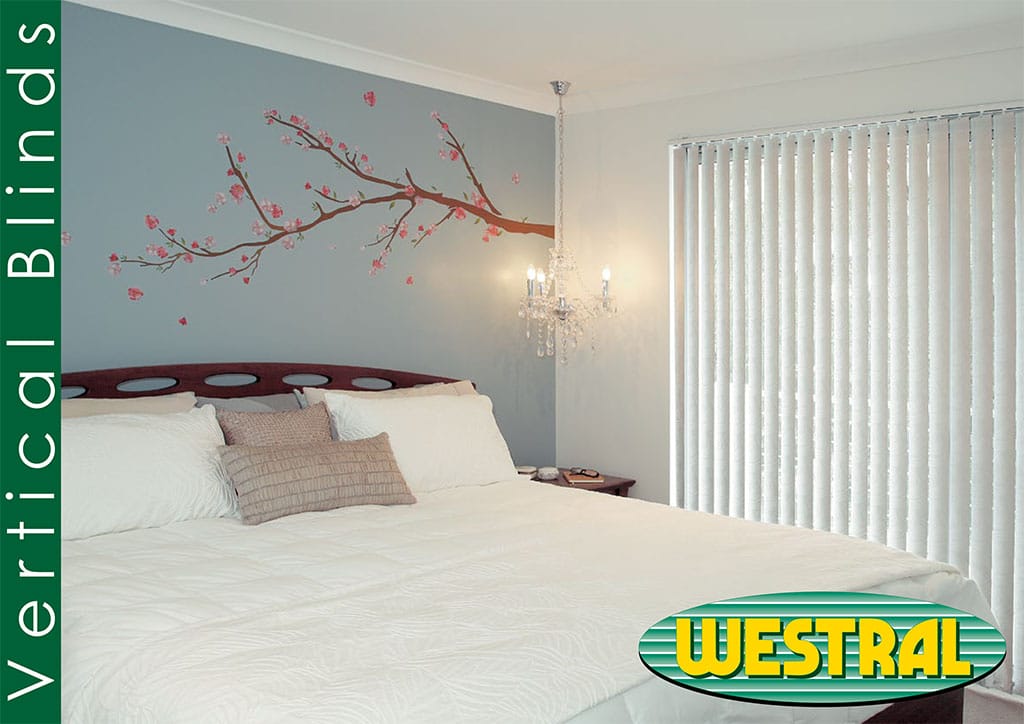 bedroom with vertical blinds
